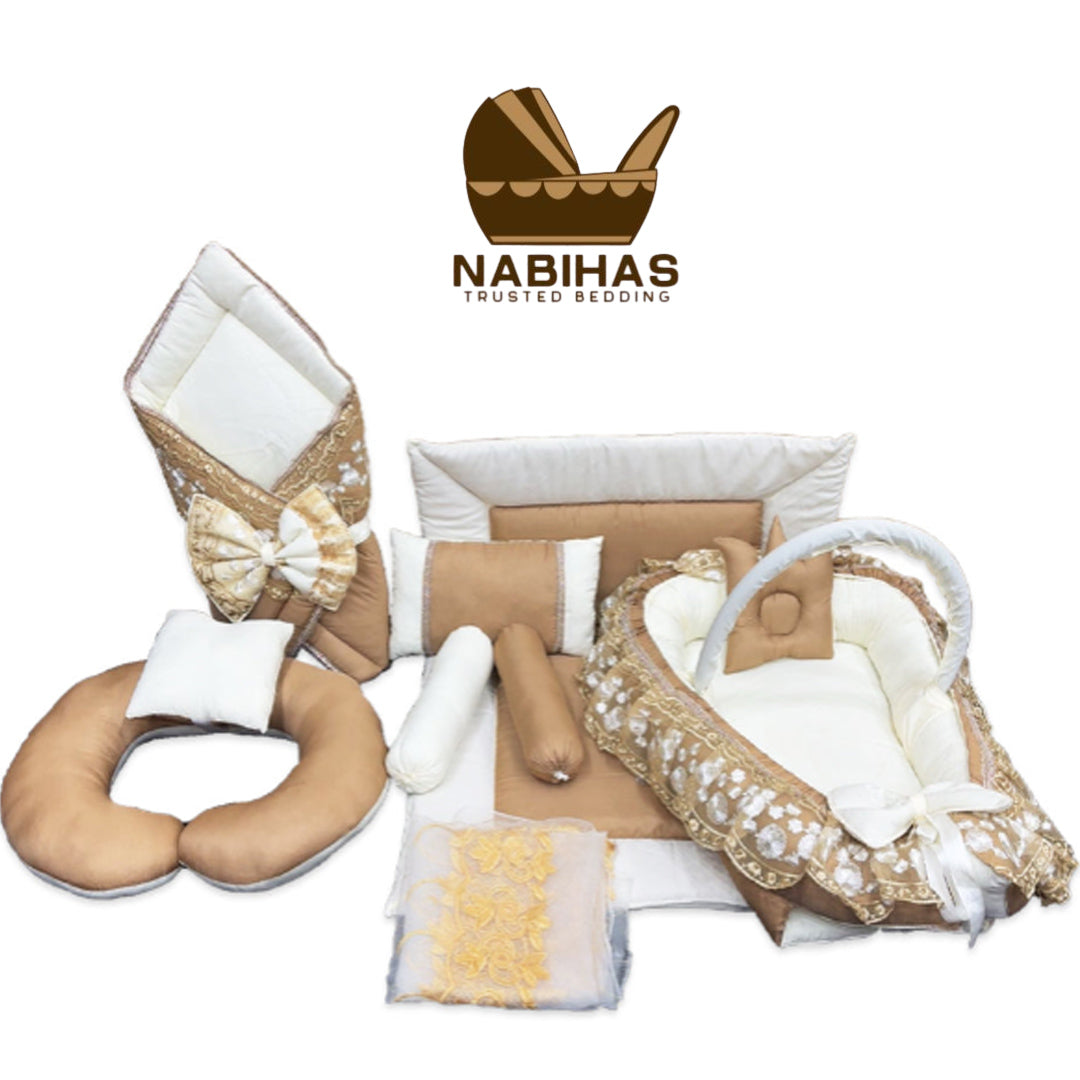 Crown Pattern 8 Pcs Baby Set (CamelCream)